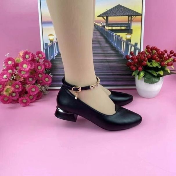 Low-heeled Single Shoes Fashionable Mother Shoes Comfortable Soft-soled Casual Women's One-word Buckle Leather Shoes_vogvips.com