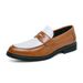 Summer Men's Low-Cut Office Formal Leather Shoes Size 46 Black And White Color Block Slip-On Loafers_vogvips.com