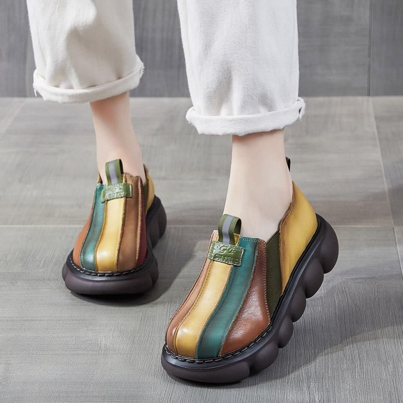 2025 Autumn New British Style Ethnic Color Block Casual For Women With Thick Soles, Versatile Soft Sole Women's Shoes_vogvips.com