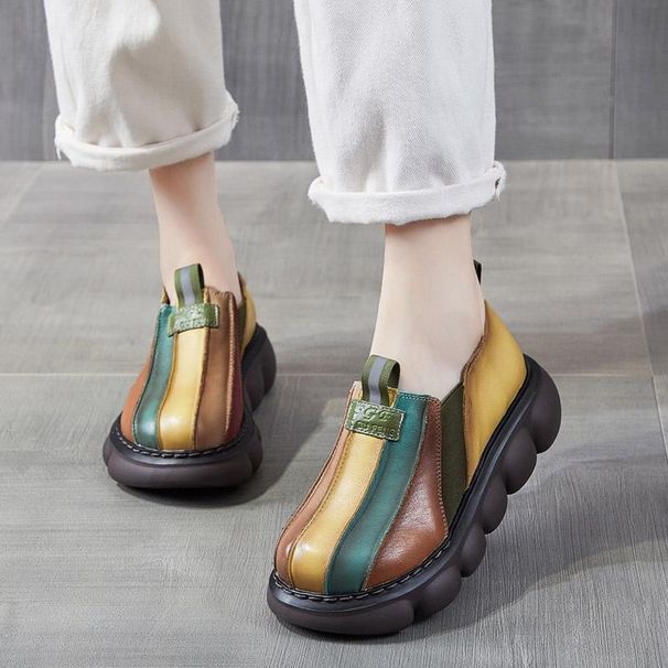 2025 Autumn New British Style Ethnic Color Block Casual For Women With Thick Soles, Versatile Soft Sole Women's Shoes_vogvips.com