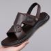 New Fashion Men Beach Shoes Handmade Summer Sandals Breathable Leather Slippers Outdoor Slides Antiskid Hollow Man_vogvips.com