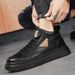 Men's Casual Leather Sneakers - Waterproof Slip-Resistant Soft Sole Oxford Shoes For Autumn & Spring (Khaki/Black)_vogvips.com