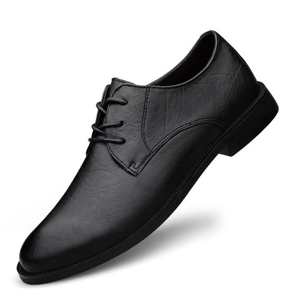Casual Shoes Men's Leather Shoes Dress Leather Shoes Lace-up Shallow Mouth First Layer Splicing Process_vogvips.com