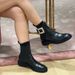 Sheepskin Version~ New Leather Rv Rhinestone Square Buckle Martin Boots Women's British Style Chelsea Boots Women's Platform Short Boots_vogvips.com