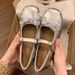 Soft Leather Version ~ 5cm Internal Height Increase, Shallow Mouth, New Spring Mary Jane Women's Cute Bow Ballet Silver_vogvips.com