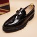 Euro Step Spring And Autumn Business Formal Office Thick-Soled For Men, Shiny Wedding Shoes, Height-Increasing Brogue Tassel_vogvips.com