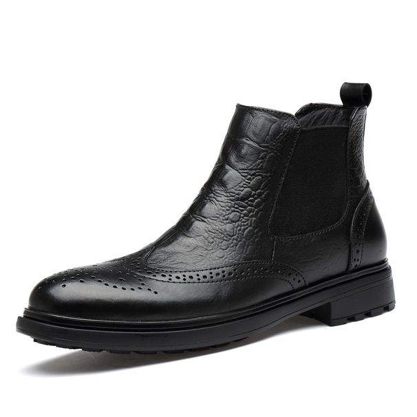 European Warm Series Autumn Black Martin Korean Style Trendy High-top Shoes Casual Brogue Men's Thick-soled Boots For Men_vogvips.com