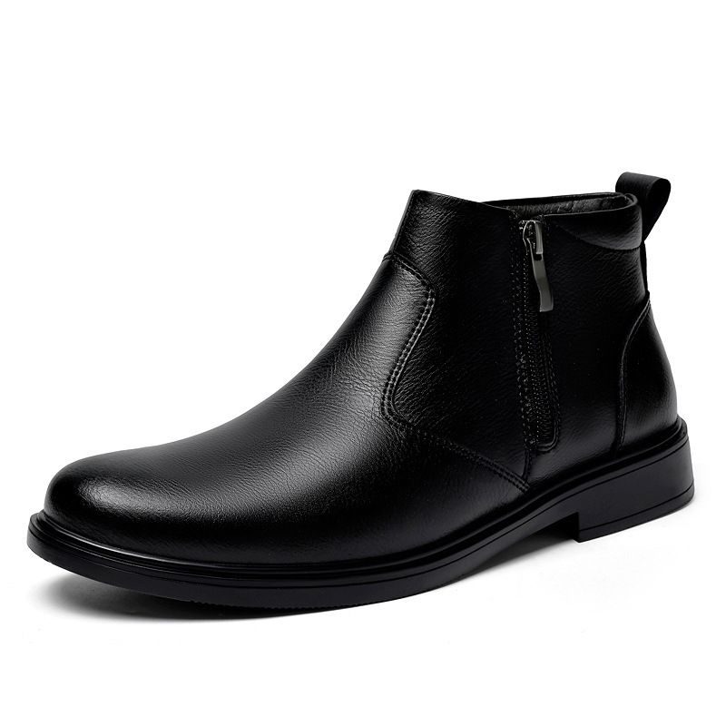 Chelsea Boots Men's Pointed High-Top Leather Shoes Hairstylist Martin Boots Zip-In Fleece Casual Men's Boots_vogvips.com