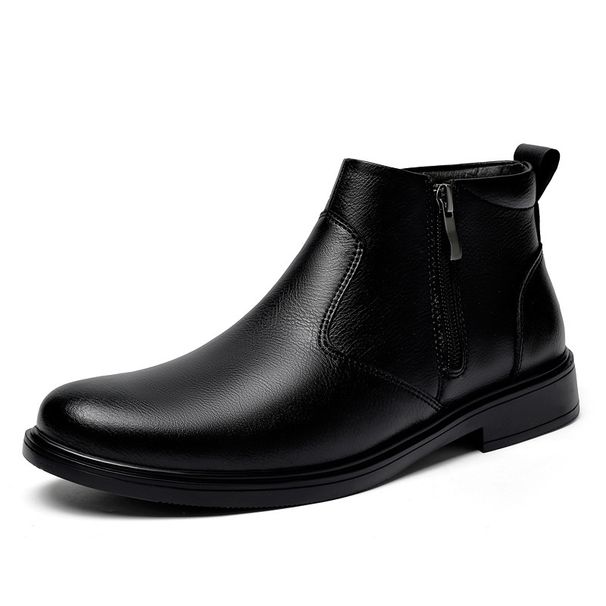 Chelsea Boots Men's Pointed High-Top Leather Shoes Hairstylist Martin Boots Zip-In Fleece Casual Men's Boots_vogvips.com