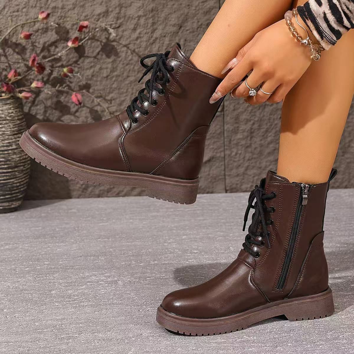 Women's Winter Platform Martin Boots Round Toe Retro Slim Ankle Boot Plus Size New Style_vogvips.com