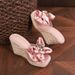 Women’s Shoes New Summer Square Head Wedge Heel Thick Bottom High Heel Slippers Women's Bow Flower Glass Glue Sandals_vogvips.com