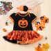 Halloween Children's Clothing Cartoon Pumpkin Skull Hoodie Dress Shoes Three-Piece Set Baby Party Outfit_vogvips.com