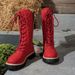 Women's Lace Up Wool Mid Calf Boots Fleece Lined Thick Sole Plus Size Platform Martin Boots New Style Winter Collection_vogvips.com
