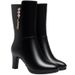 High Heel For Women Winter New Style Middle-aged Ladies Cotton Fashion Fleece-lined Mid Soft Leather Mom Shoes Mid-calf_vogvips.com