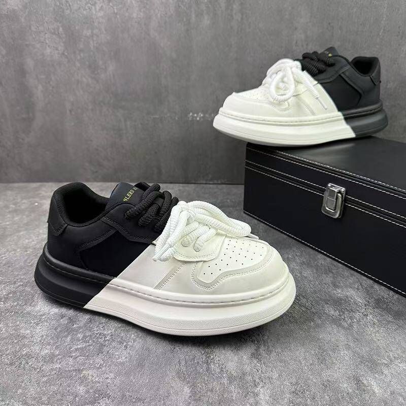 European Men's 2025 Spring New Leather Embossed Dad Ultra Soft Thick Sole Hot American Style Trendy Shoes_vogvips.com