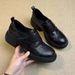 Velcro Sports Tire Sole Loafers Women's Thick Heel Small Leather Shoes High Heel Women's Shoes_vogvips.com
