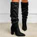 Plus-size Black Gauze Fashion Pointy Boots For Women With Thick Heels_vogvips.com