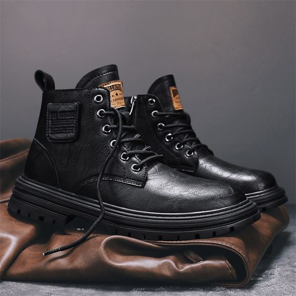 European Warm Series Winter British Style Thin Velvet High-top Leather New Casual Fashion Martin Boots Versatile Workwear Men's Shoes_vogvips.com