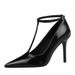 Pana Pattern Pointed High Heels Women's Thin Heels T-shaped Buckle Shallow Mouth Women's Shoes_vogvips.com