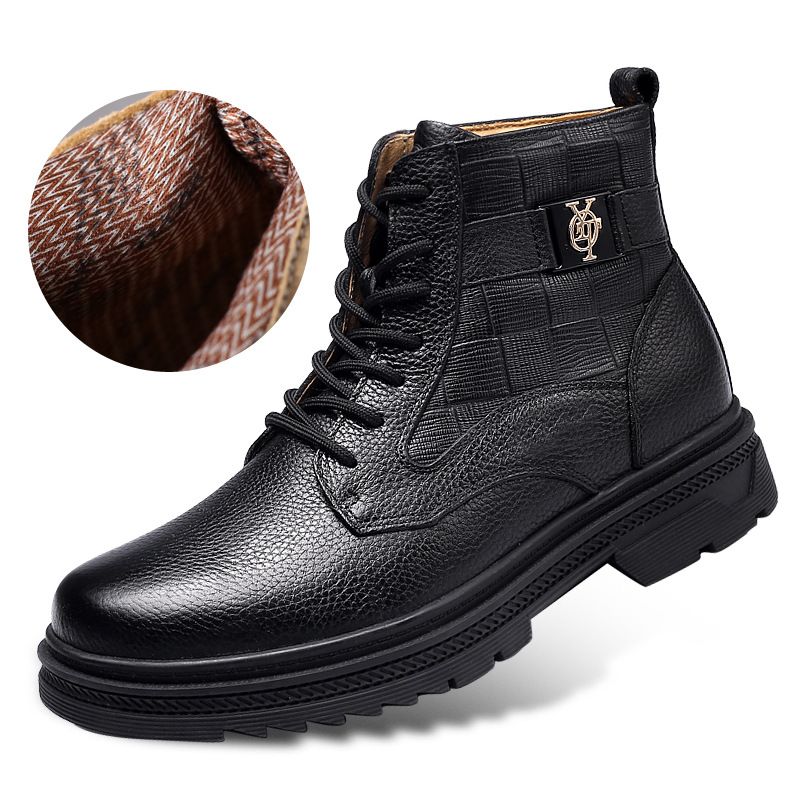 Men's Cotton Shoes, Velvet Warm High-top Top Martin Boots, Snow Boots, Men's Casual Leather Boots_vogvips.com