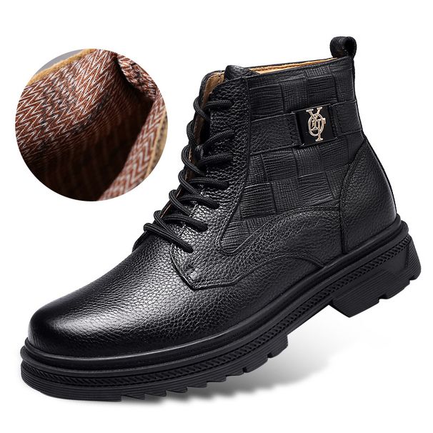 Men's Cotton Shoes, Velvet Warm High-top Top Martin Boots, Snow Boots, Men's Casual Leather Boots_vogvips.com