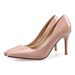 Nude Patent Leather Women's Low Cut High Heels Stiletto Mid Heel Sexy Black Pointed Toe Professional Work Shoes_vogvips.com