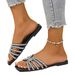 Foreign Trade Plus-size Flat For Women, 2025 Summer New Model, Solid Color, Lightweight, Decorated With Rhinestones, Women's Slippers_vogvips.com