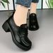 Soft Chunky Heel Loafers Women, Autumn Versatile Soft-soled British Style Lace-up Leather Shoes, New Casual Shoes For_vogvips.com