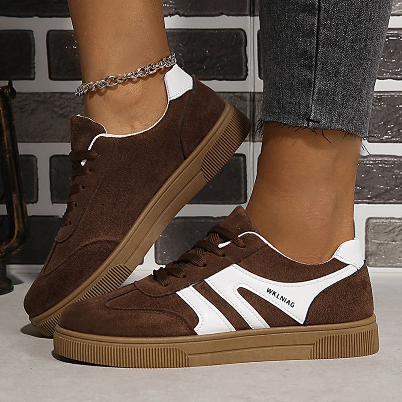 Faux Suede Brown Platform Sneakers Women Spring Non Slip Flat Heels Casual Walking Woman Thick Sole Vulcanize Shoes_vogvips.com