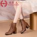 Martin Genuine Soft Leather Short Thick Mid Heel Fashion Fleece Spring Summer Cotton Shoes Women's Autumn Winter Single_vogvips.com