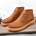 European Warm Series Men's Martin Winter Fleece-Lined Warm Genuine Leather Short Boots British High-Top Mid-Top Work Shoes Light Brown Black_vogvips.com
