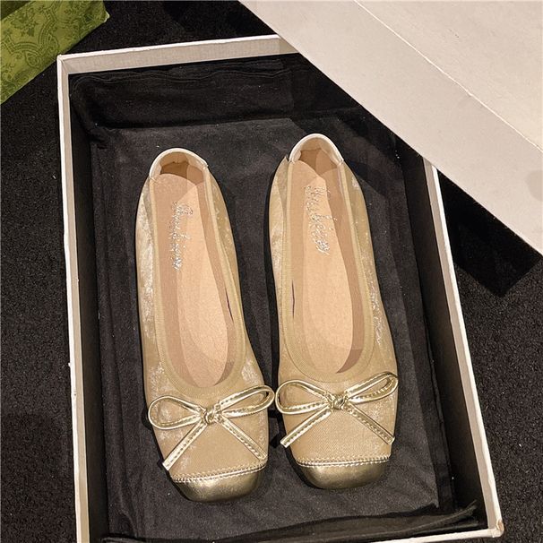 Color Matching Round Head Retro Bow Single Shoes National Style Light Mouth Soft Sole Ballet Shoes Flat Single Shoes Women_vogvips.com