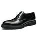 First layer cowhide business casual men's shoes British style carved brogue square toe double bottom foreign trade formal wear bright leather shoes_vogvips.com