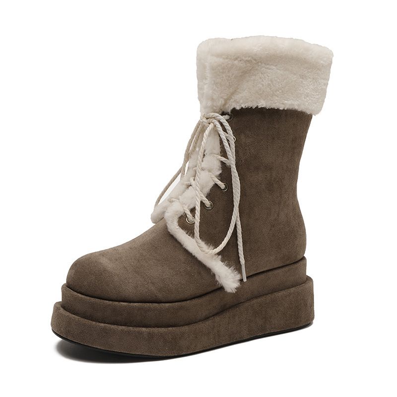 Women's Rabbit Fur Thick-Sole Snow Boots_vogvips.com