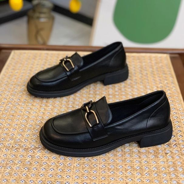 First Layer Cowhide Leather Small Leather Shoes Soft Sole One Pedal Loafers Women's Shoes Flat Single Shoes_vogvips.com