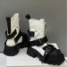 Womens White Black Platform Combat Square Toe Buckle Strap Side Zipper Chunky Heel Ankle Boots For Non Slip Streetwear_vogvips.com