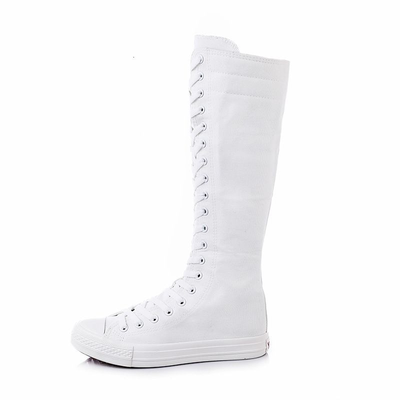 Womens Black Canvas Shock Absorbing Knee High Boots With Side Zipper And Laces_vogvips.com