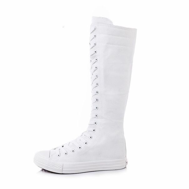 Womens Black Canvas Shock Absorbing Knee High Boots With Side Zipper And Laces_vogvips.com
