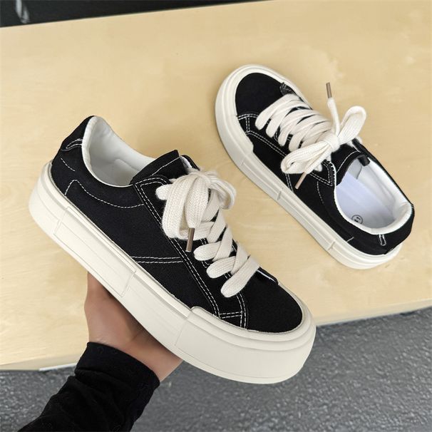 Thick-Soled Casual Four Seasons New Round-Toe Niche Design Sneakers Men Versatile Canvas Shoes Bread_vogvips.com