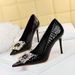 Banquet Heels Slimming Women S Stiletto Super High Heel Shallow Mouth Pointed Toe Metal Rhinestone Buckle Shoes_vogvips.com