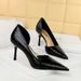 8239-5 Stylish And Skinny Ultra High Heels With Thin Heels, Shallow Mouth Pointed Side Hollow Out Lacquer Snake Pattern_vogvips.com