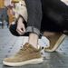 Men's Round Head Anti-suede Casual Board Shoes Front Lace-up Breathable Flat Heel Rubber Non-slip Sole Medium Top Men's Shoes_vogvips.com