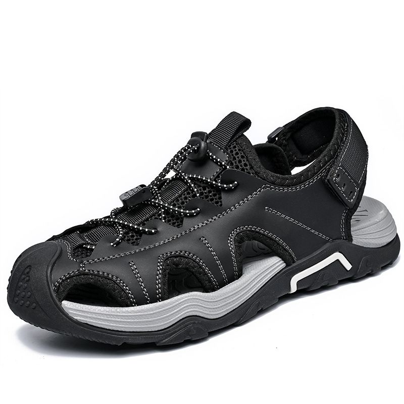 Men's Beach Shoes Summer Breathable Men's Shoes Outdoor Casual Comfortable Non-Slip Closed-Toe Sandals Large Size 46_vogvips.com