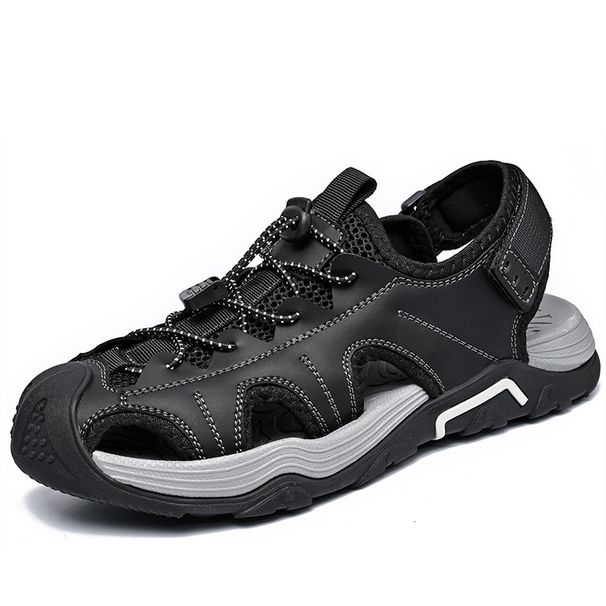 Men's Beach Shoes Summer Breathable Men's Shoes Outdoor Casual Comfortable Non-Slip Closed-Toe Sandals Large Size 46_vogvips.com