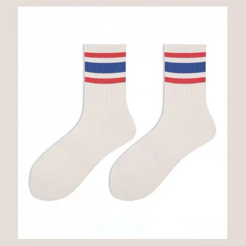 Men And Women's Fashion Sport Socks With Stripe Design, Breathable Cotton Blend, Comfortable Mid-Crew Socks For Casual Wear, Gym, And Daily Use_vogvips.com
