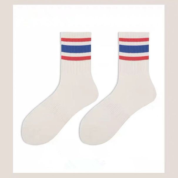 Men And Women's Fashion Sport Socks With Stripe Design, Breathable Cotton Blend, Comfortable Mid-Crew Socks For Casual Wear, Gym, And Daily Use_vogvips.com