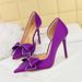 626-H37 Style Banquet High-heeled With Thin Heels, Shallow Mouth, Pointed Toe, Side Hollowed Out Rhinestone Bow, Single_vogvips.com