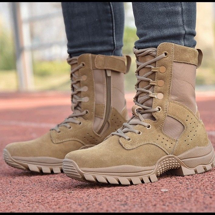 European Warm Series 021 New Training Men Side Zipper Ultra-light Breathable Mountaineering Wear-resistant Desert Brown Combat Boots Outdoor_vogvips.com