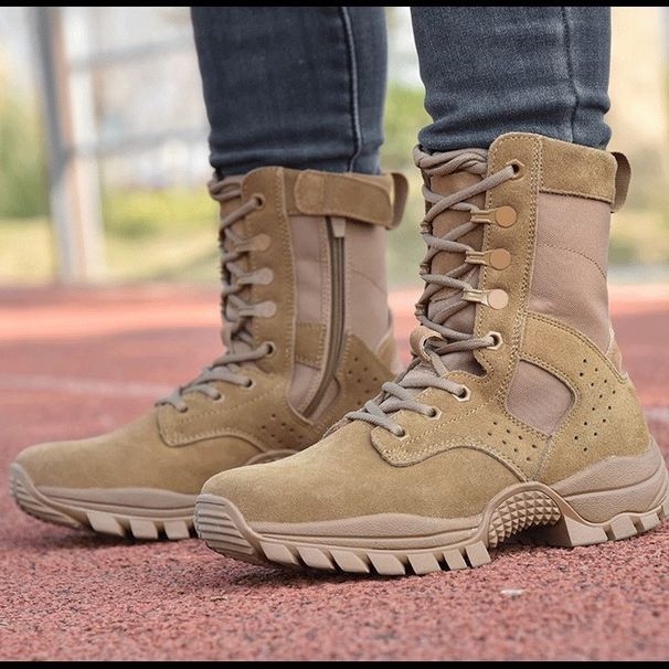 European Warm Series 021 New Training Men Side Zipper Ultra-light Breathable Mountaineering Wear-resistant Desert Brown Combat Boots Outdoor_vogvips.com