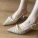 Lace Hollow High Heels For Women 2026 Summer New French Style Single Strap Stiletto Pointed Toe Bow Backless Sandals_vogvips.com
